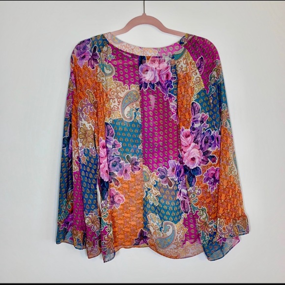Annalee + Hope bell sleeves patchwork sheer blouse - Picture 3 of 4